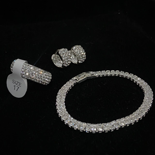 Kit (Brinco + Anel + Pulseira 3 Listras)